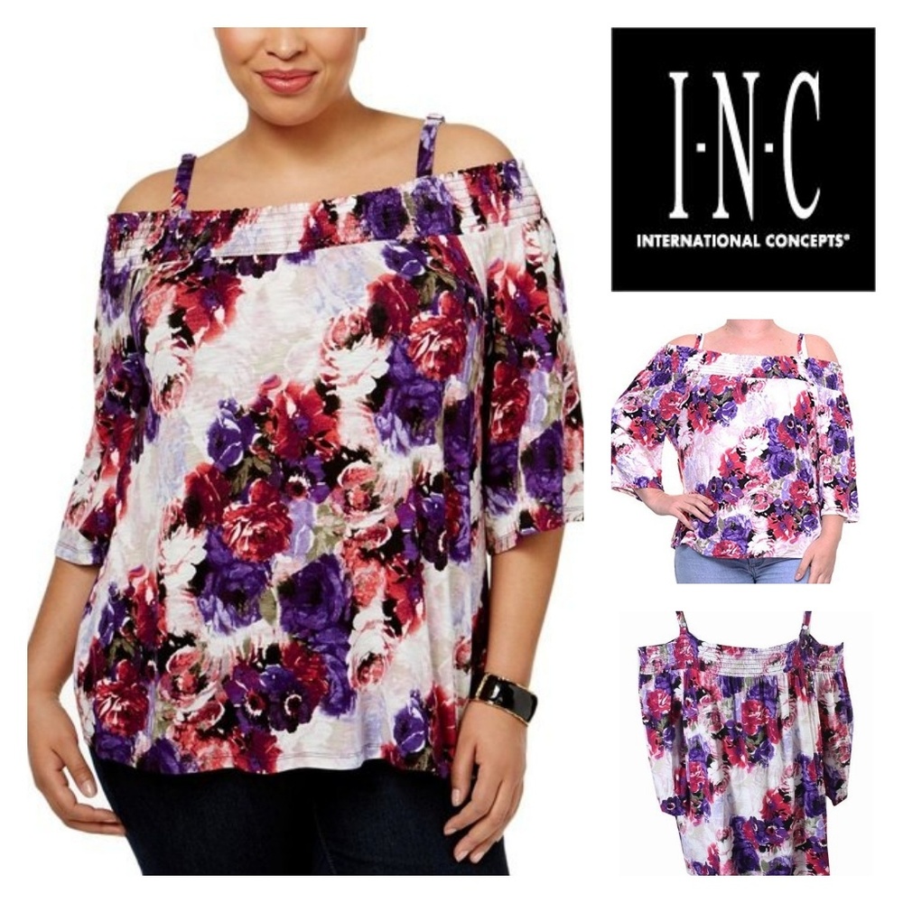 I.N.C. Fantasia Floral Cold Shoulder Blouse